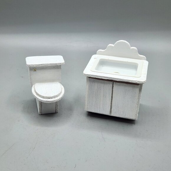 Other - Miniature Wooden Dollhouse Furniture Bathroom Sink Toilet White